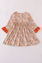 Load image into Gallery viewer, Rust flroal print deer embroidery ruffle dress
