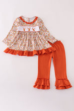 Load image into Gallery viewer, Rust flroal print deer embroidery ruffle pants set
