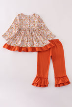 Load image into Gallery viewer, Rust flroal print deer embroidery ruffle pants set
