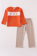 Load image into Gallery viewer, Rust deer embroidery gingham pants set
