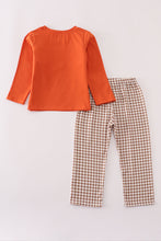 Load image into Gallery viewer, Rust deer embroidery gingham pants set
