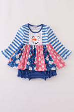 Load image into Gallery viewer, Blue snowman embroidery ruffle bubble

