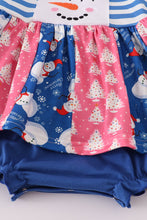 Load image into Gallery viewer, Blue snowman embroidery ruffle bubble
