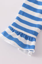 Load image into Gallery viewer, Blue snowman embroidery ruffle bubble
