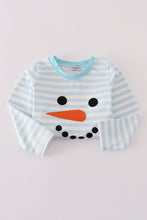 Load image into Gallery viewer, Blue snowman embroidery stripe pants set
