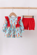 Load image into Gallery viewer, Blue christmas character print bloomer set
