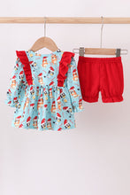 Load image into Gallery viewer, Blue christmas character print bloomer set
