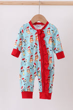 Load image into Gallery viewer, Blue christmas character print ruffle romper
