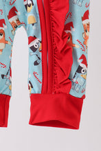 Load image into Gallery viewer, Blue christmas character print ruffle romper
