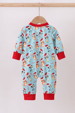 Load image into Gallery viewer, Blue christmas character print ruffle romper
