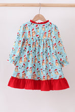 Load image into Gallery viewer, Blue christmas character print ruffle gown
