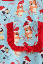 Load image into Gallery viewer, Blue christmas character print pajamas ruffle pants set
