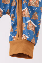 Load image into Gallery viewer, Navy gingerbread print romper

