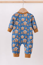 Load image into Gallery viewer, Navy gingerbread print romper
