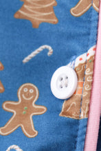 Load image into Gallery viewer, Navy gingerbread print ruffle pajamas set

