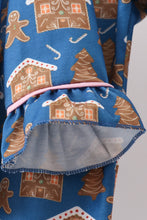 Load image into Gallery viewer, Navy gingerbread print ruffle pajamas set
