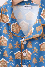 Load image into Gallery viewer, Navy gingerbread print pajamas set
