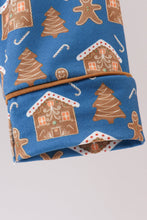 Load image into Gallery viewer, Navy gingerbread print pajamas set
