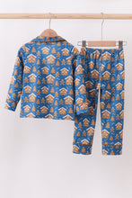 Load image into Gallery viewer, Navy gingerbread print pajamas set
