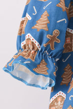 Load image into Gallery viewer, Navy gingerbread print ruffle gown
