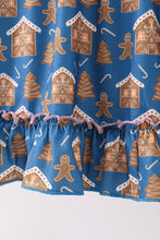 Load image into Gallery viewer, Navy gingerbread print ruffle gown
