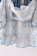 Load image into Gallery viewer, Navy gingerbread print ruffle gown
