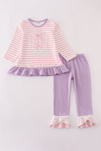 Load image into Gallery viewer, Purple ballet shoes embroidery stripe pants set
