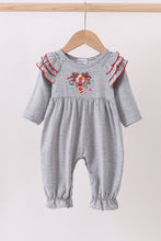 Load image into Gallery viewer, Grey reindeer applique ruffle romper
