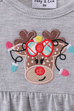 Load image into Gallery viewer, Grey reindeer applique ruffle romper
