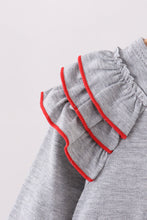 Load image into Gallery viewer, Grey reindeer applique ruffle romper
