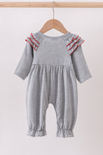 Load image into Gallery viewer, Grey reindeer applique ruffle romper
