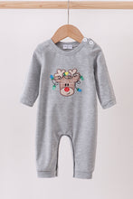 Load image into Gallery viewer, Grey reindeer applique romper
