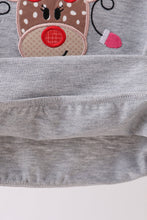 Load image into Gallery viewer, Grey reindeer applique ruffle top
