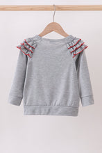 Load image into Gallery viewer, Grey reindeer applique ruffle top
