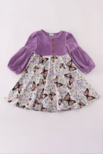 Load image into Gallery viewer, Purple butterfly print velvet dress
