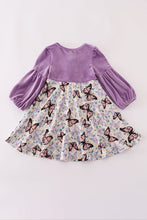 Load image into Gallery viewer, Purple butterfly print velvet dress
