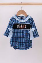 Load image into Gallery viewer, Navy nativity embroidery plaid ruffle bubble
