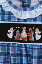 Load image into Gallery viewer, Navy nativity embroidery plaid ruffle bubble

