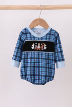 Load image into Gallery viewer, Navy nativity embroidery plaid bubble
