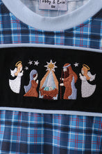 Load image into Gallery viewer, Navy nativity embroidery plaid bubble
