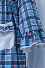 Load image into Gallery viewer, Navy nativity embroidery plaid ruffle pants set
