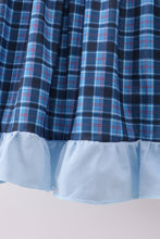 Load image into Gallery viewer, Navy nativity embroidery plaid ruffle dress
