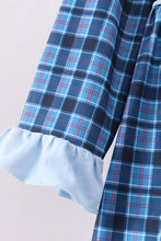 Load image into Gallery viewer, Navy nativity embroidery plaid ruffle dress
