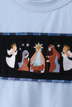 Load image into Gallery viewer, Navy nativity embroidery plaid pants set

