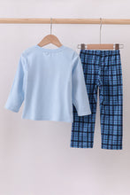 Load image into Gallery viewer, Navy nativity embroidery plaid pants set
