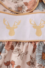 Load image into Gallery viewer, Khaki deer embroidery floral pants set
