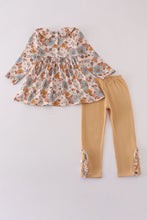 Load image into Gallery viewer, Khaki deer embroidery floral pants set
