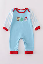 Load image into Gallery viewer, Blue deer tree santa embroidery romper
