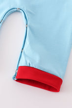 Load image into Gallery viewer, Blue deer tree santa embroidery romper
