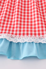 Load image into Gallery viewer, Blue deer tree santa embroidery ruffle dress
